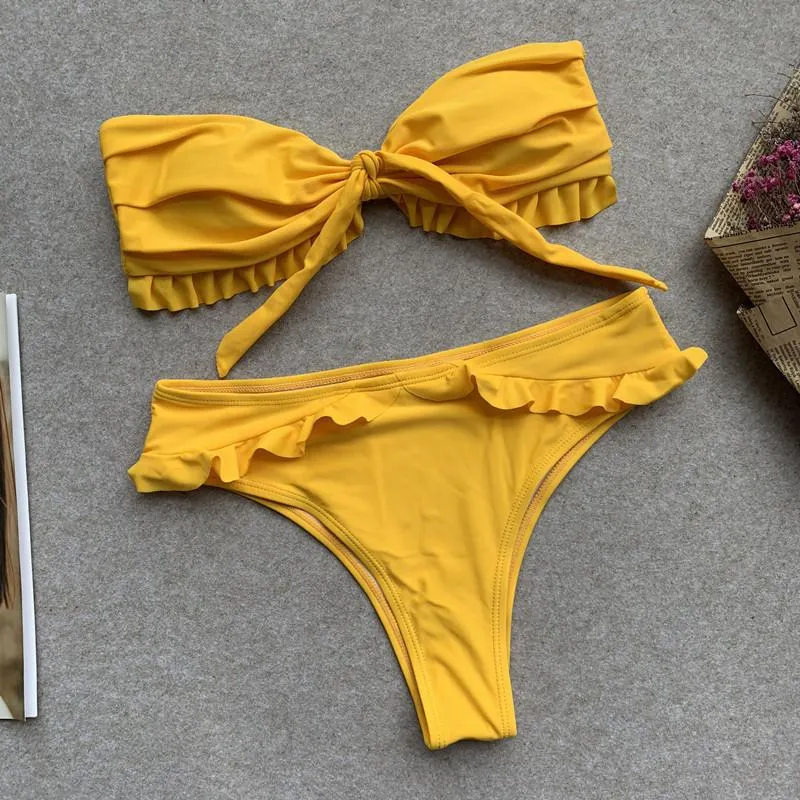 Plain Flapper High Rise Thong Bottom Tube Bikinis