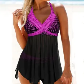 Plus Size Mesh Print Halter Strappy Triangle Bikinis