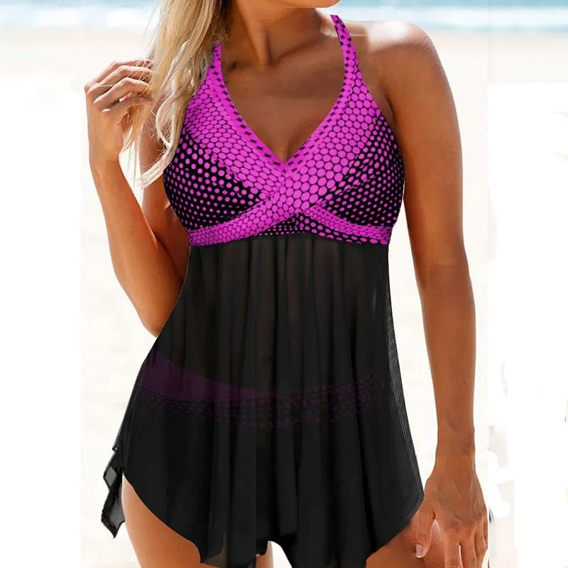 Plus Size Mesh Print Halter Strappy Triangle Bikinis