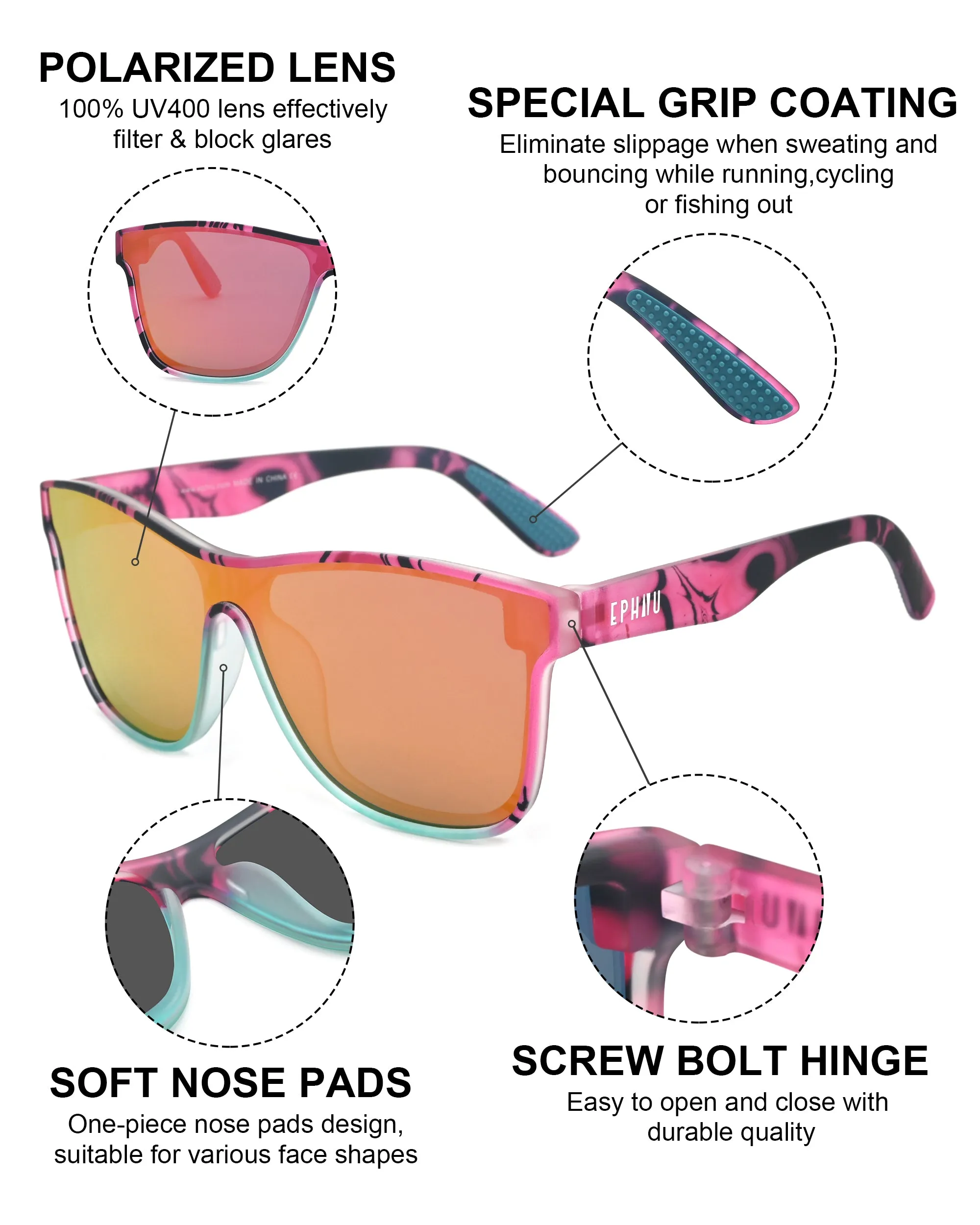 Polarized Sports Sunglasses with Full Mirror Lens YS009-C9