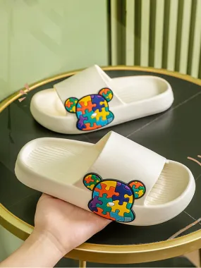 Puzzle Bear Print Lounge Slippers
