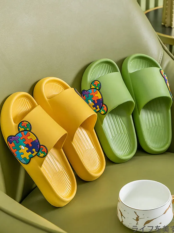 Puzzle Bear Print Lounge Slippers