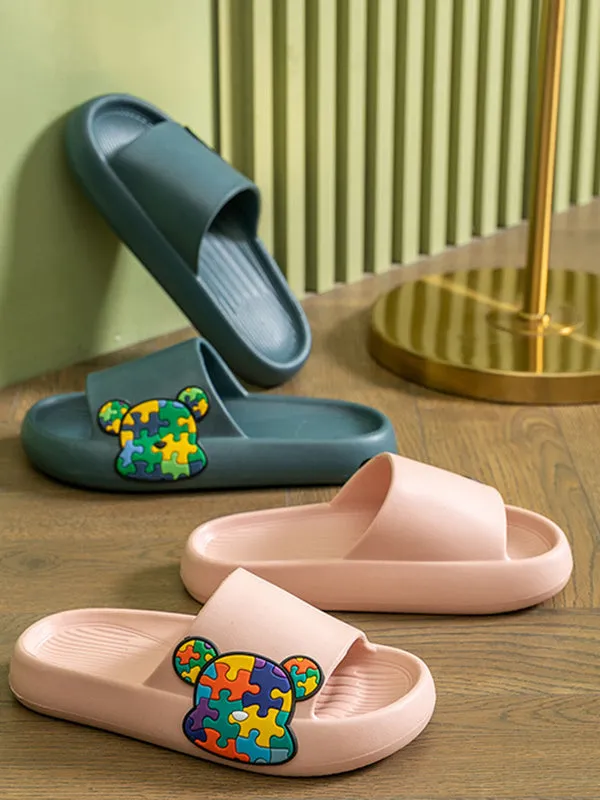 Puzzle Bear Print Lounge Slippers