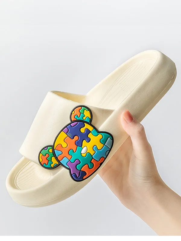 Puzzle Bear Print Lounge Slippers