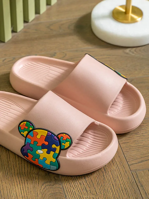 Puzzle Bear Print Lounge Slippers