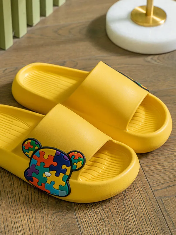 Puzzle Bear Print Lounge Slippers