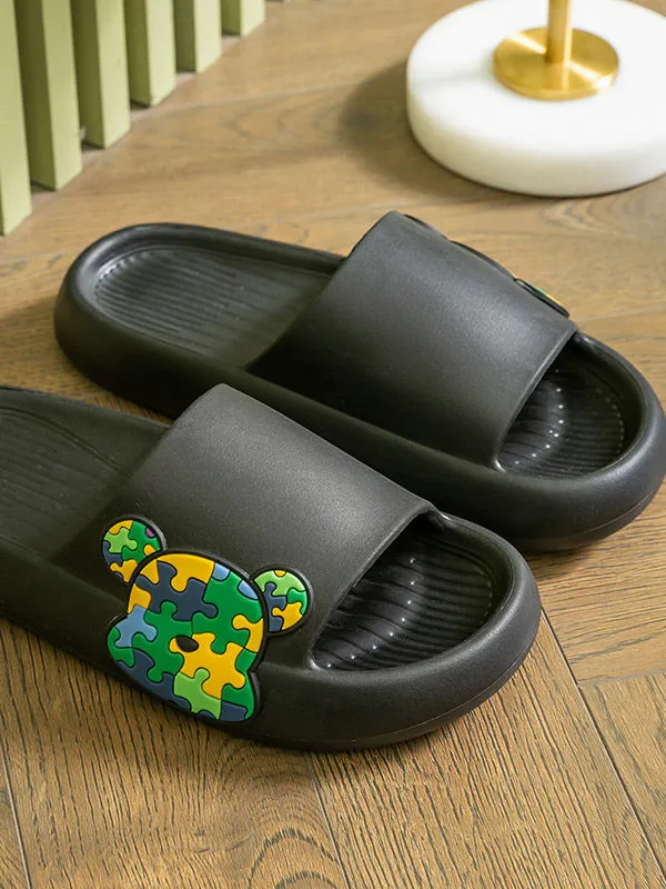 Puzzle Bear Print Lounge Slippers