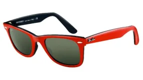 Ray Ban RB2140 Wayfarer Sunglasses Red Frame Crystal Green Polar
