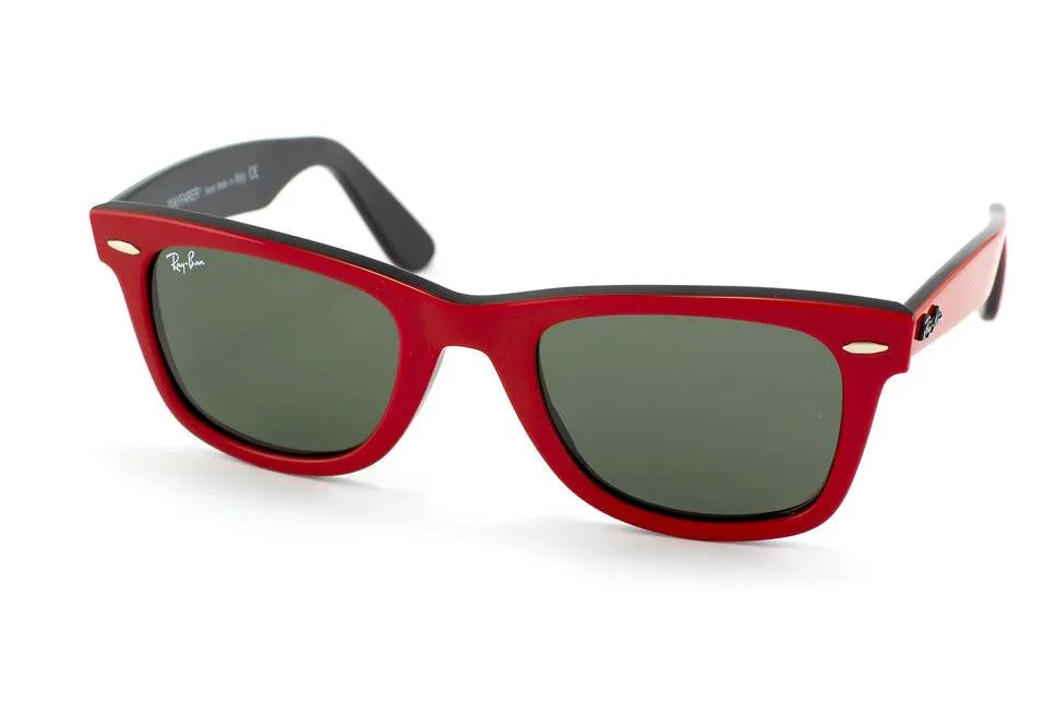 Ray Ban RB2140 Wayfarer Sunglasses Red Frame Crystal Green Polar