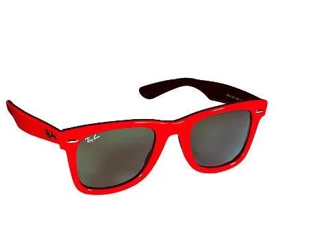 Ray Ban RB2140 Wayfarer Sunglasses Red Frame Crystal Green Polar