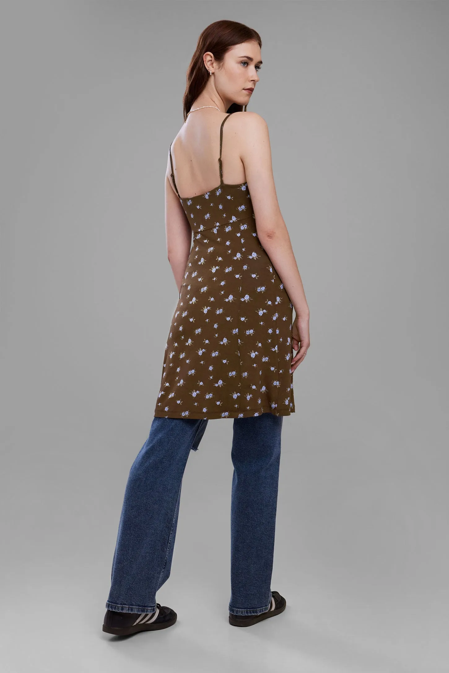 Robe courte à bretelles fines imprimé fleurs - Femme