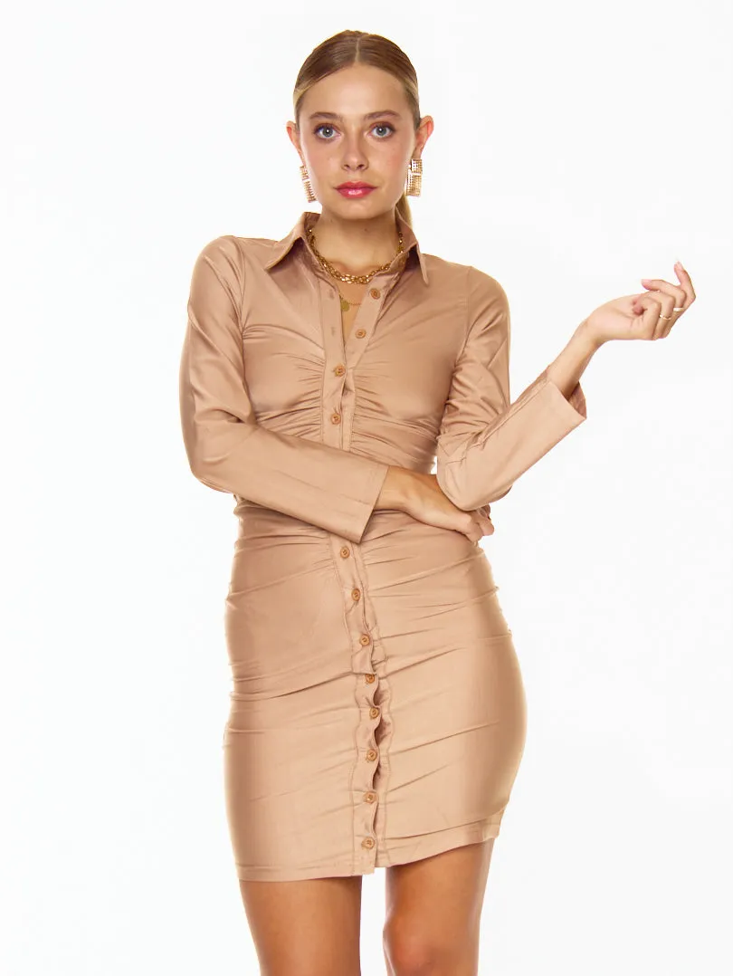 Robe longue avec col imitation satin