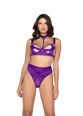 Roma Bondage Stripe 2-Piece Choker Set in Purple or Black