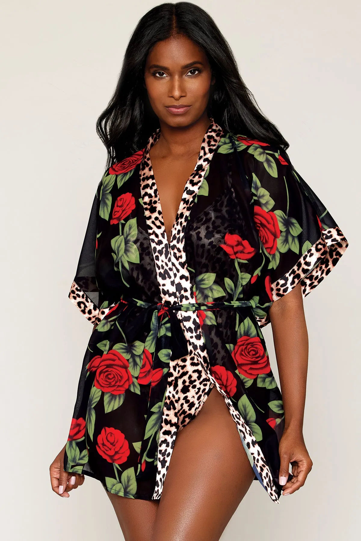 Rose Print Kimono Robe & Teddy
