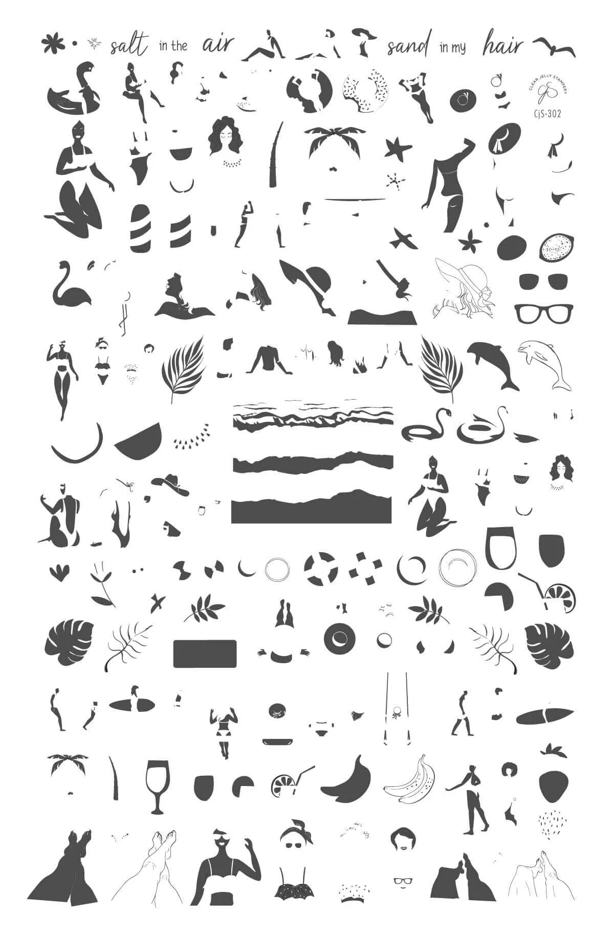 Sand in My Hair (CjS-302) Steel Nail Art Layered Stamping Plate