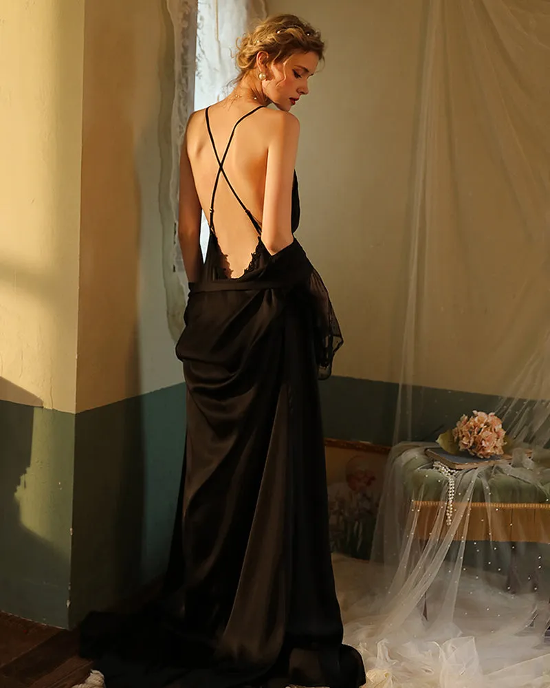 Satin Lace Long Sleeve Night Robe