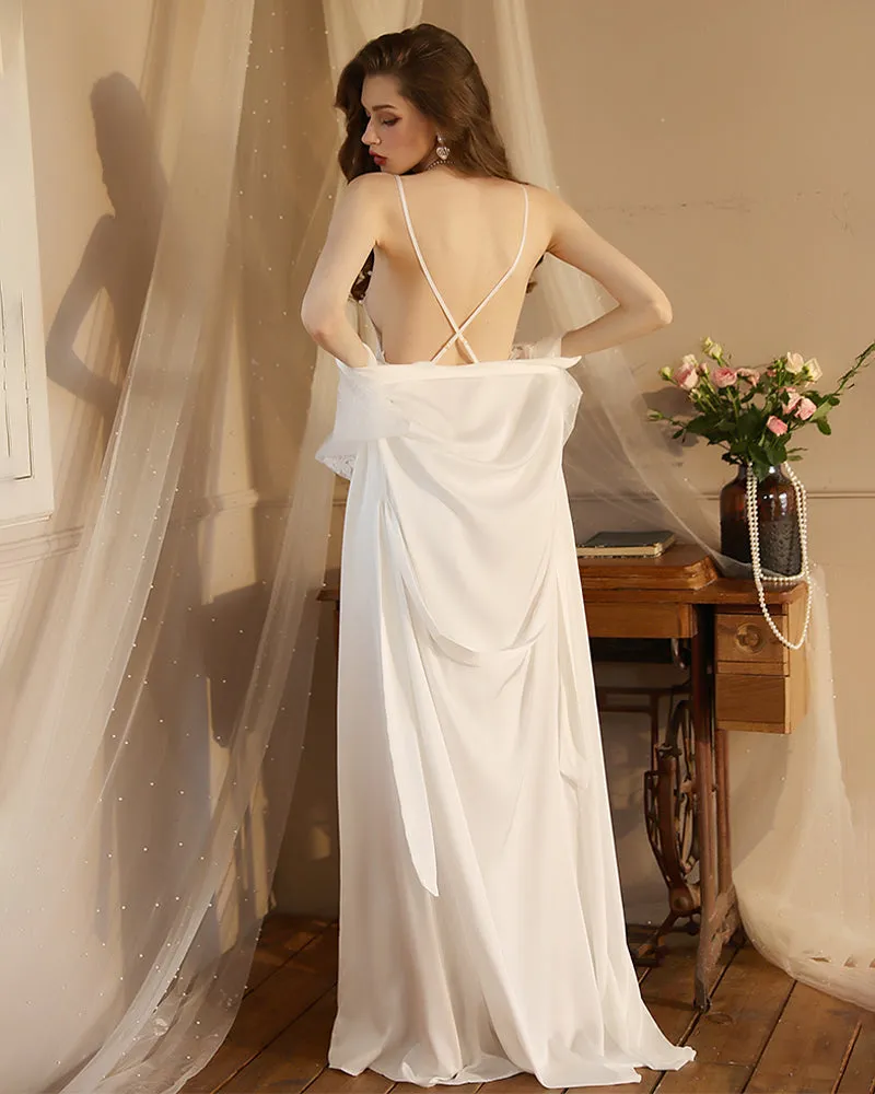 Satin Lace Long Sleeve Night Robe