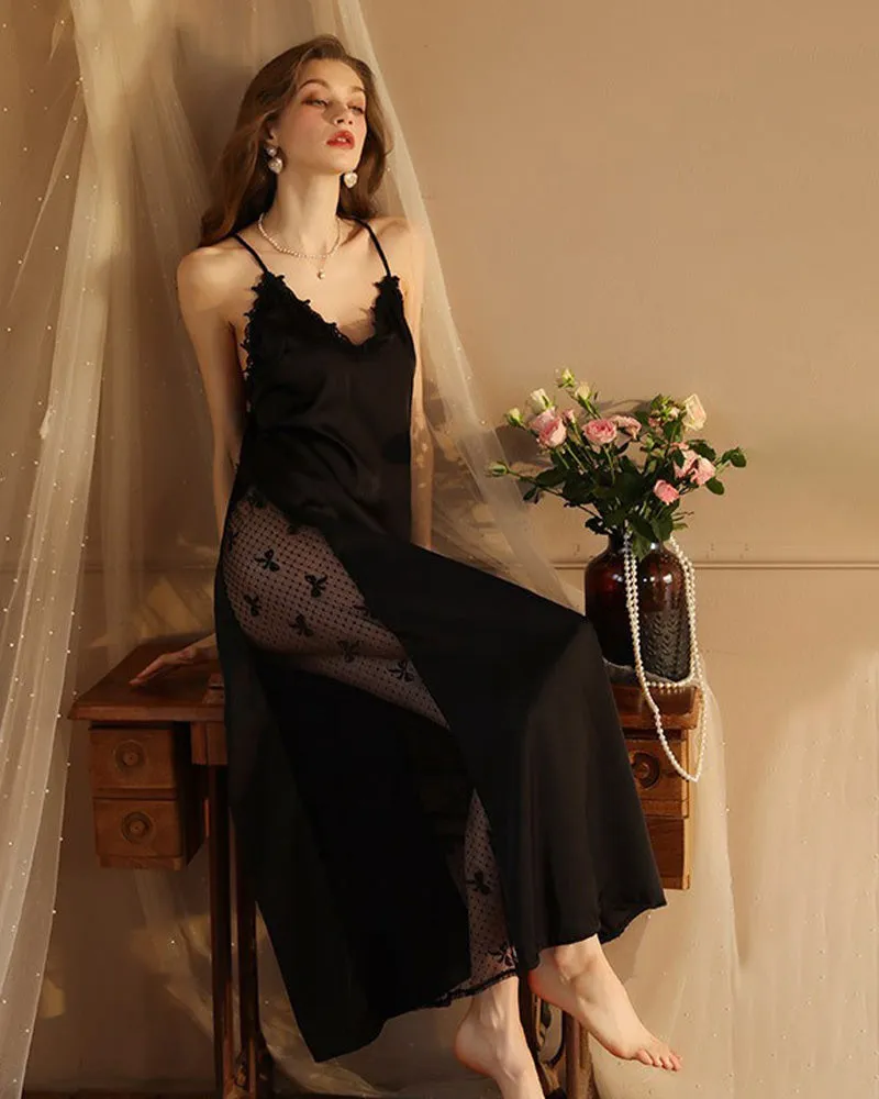 Satin Lace Long Sleeve Night Robe