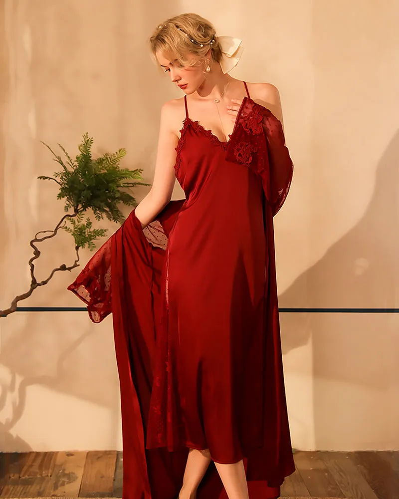 Satin Lace Long Sleeve Night Robe