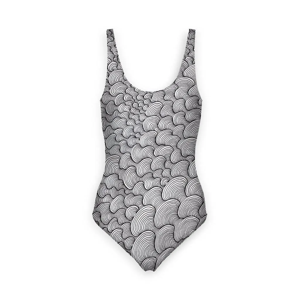 SCRIBBLEWAVE - Black & White Women's One Piece Swimsuit