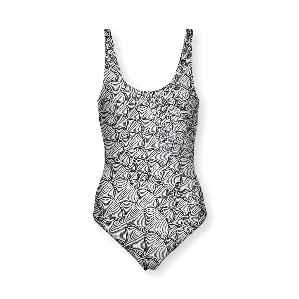 SCRIBBLEWAVE - Black & White Women's One Piece Swimsuit