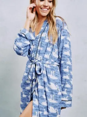 Short Robe - Swimming Swans -