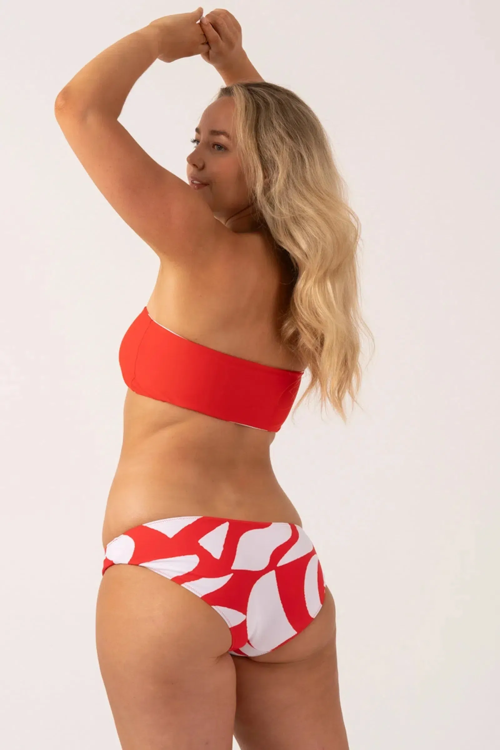 Silky Reversible Bandeau Bow Bikini Top - Red Geo Waves