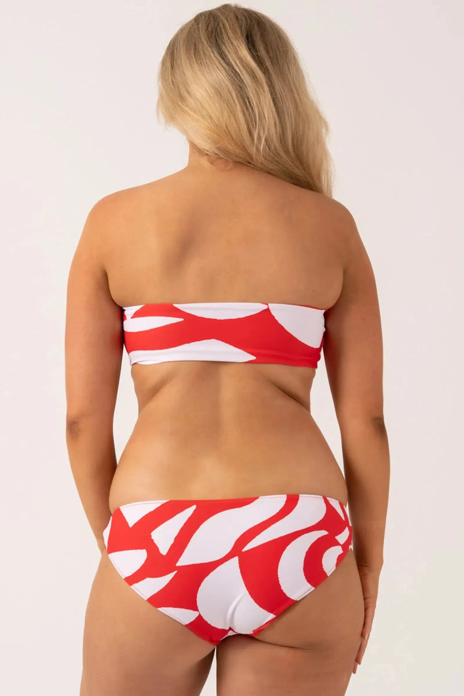 Silky Reversible Bandeau Bow Bikini Top - Red Geo Waves