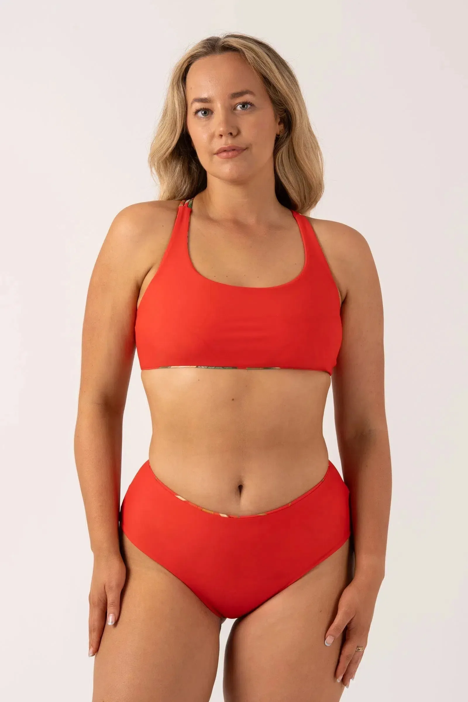 Silky Reversible High Waisted Medium Cut Bikini Bottom - Flame Tropico