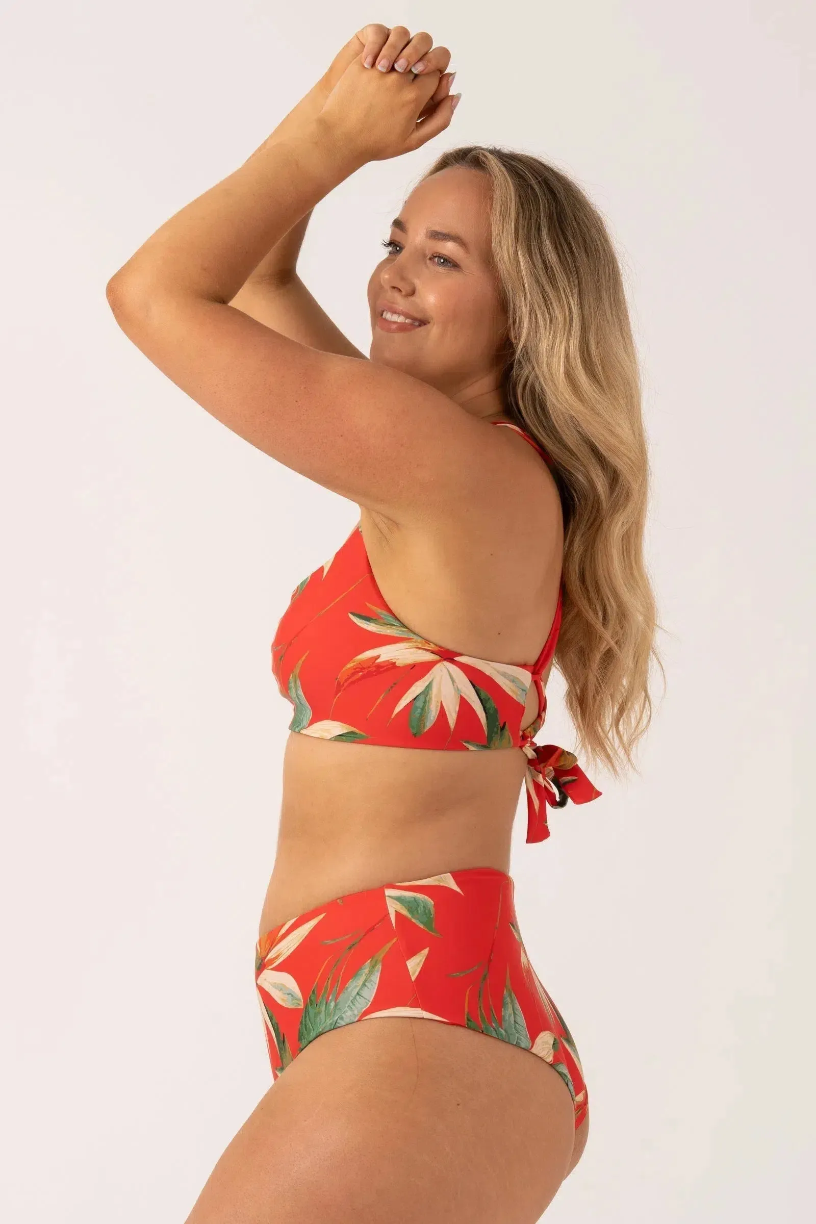 Silky Reversible High Waisted Medium Cut Bikini Bottom - Flame Tropico