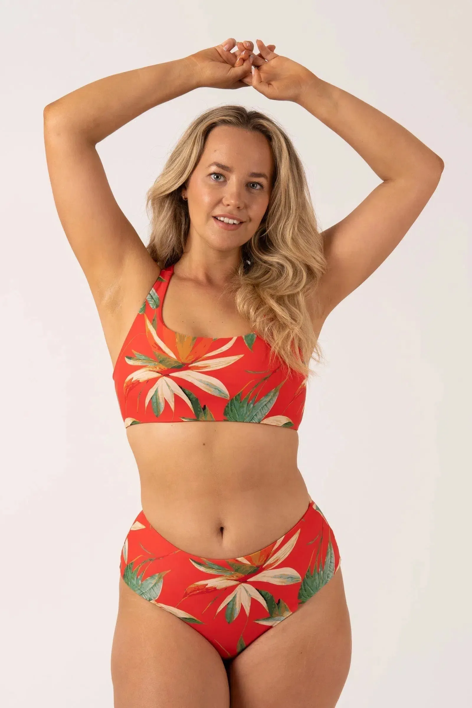 Silky Reversible High Waisted Medium Cut Bikini Bottom - Flame Tropico