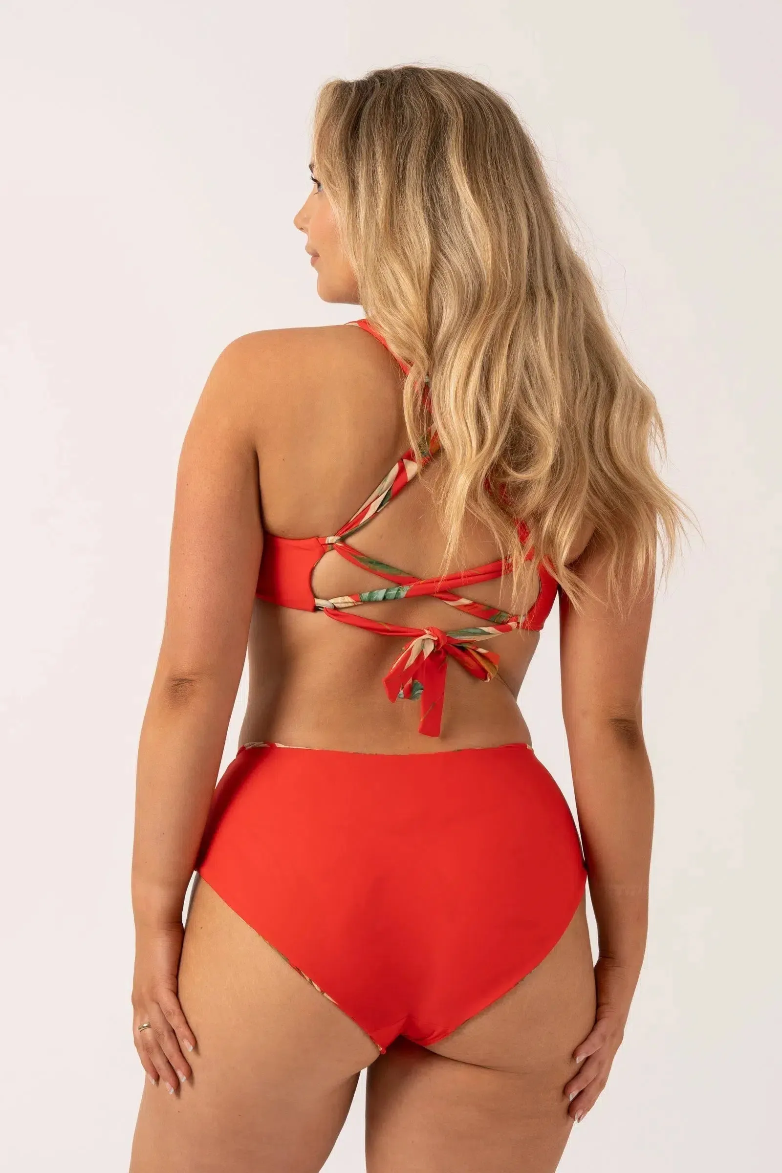 Silky Reversible High Waisted Medium Cut Bikini Bottom - Flame Tropico