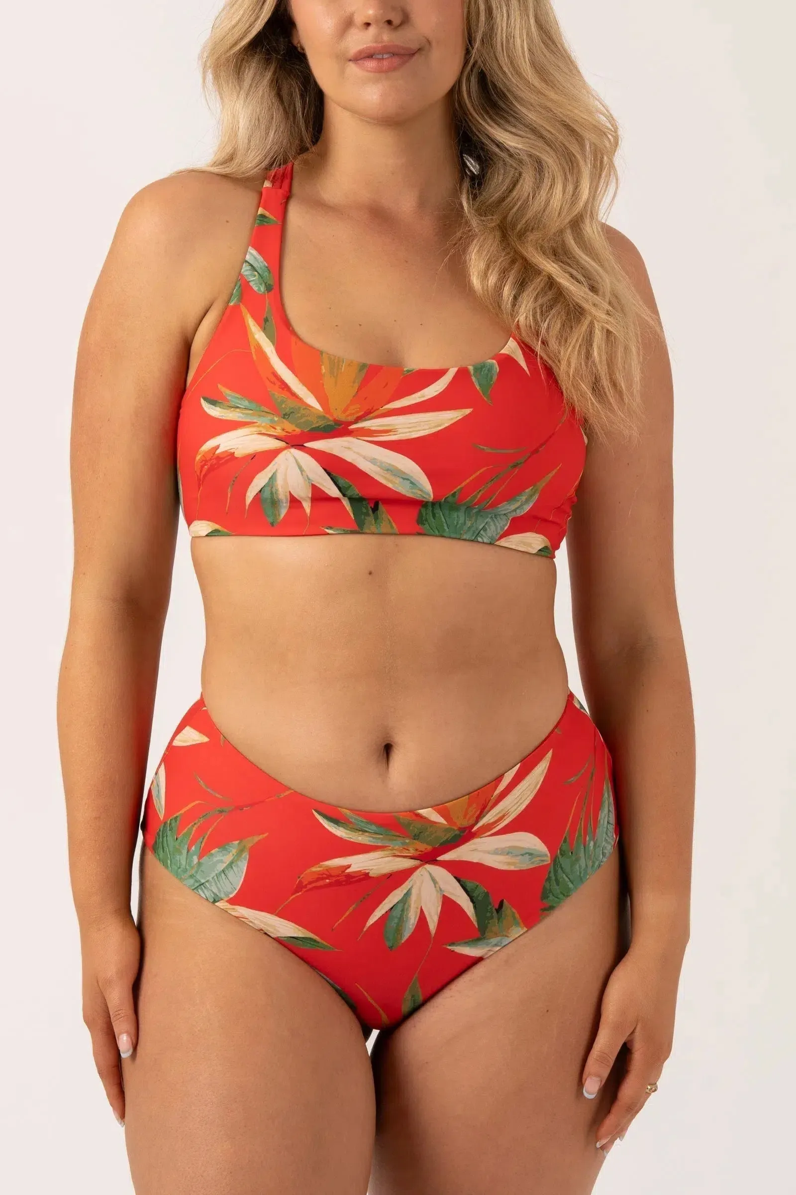 Silky Reversible High Waisted Medium Cut Bikini Bottom - Flame Tropico