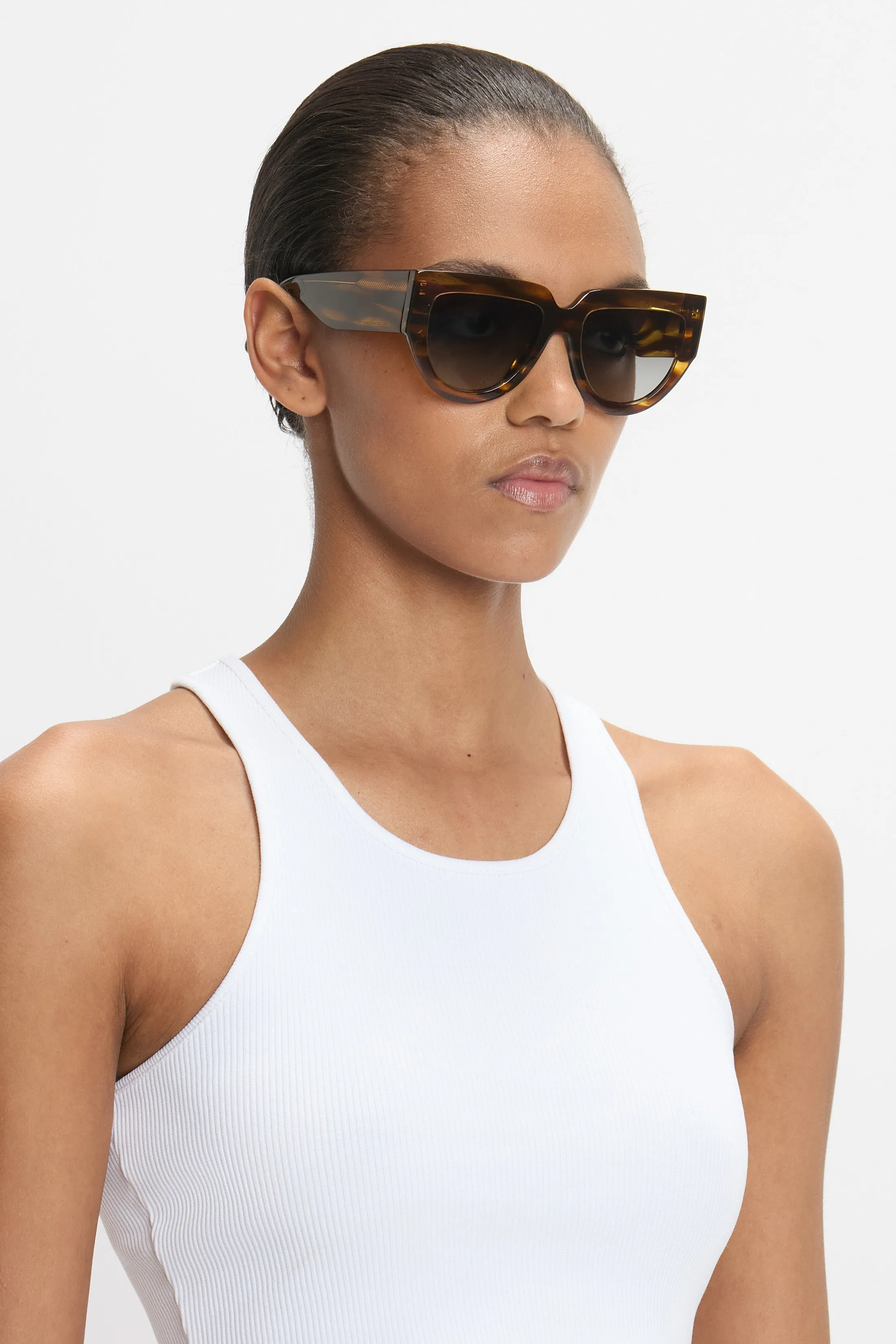 Soft Square Acetate Sunglasses In Striped Tobacco