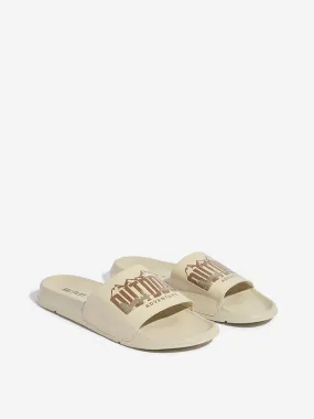SOLEPLAY Beige Typographic Design Pool Slides