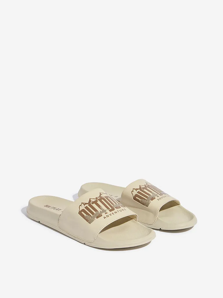 SOLEPLAY Beige Typographic Design Pool Slides