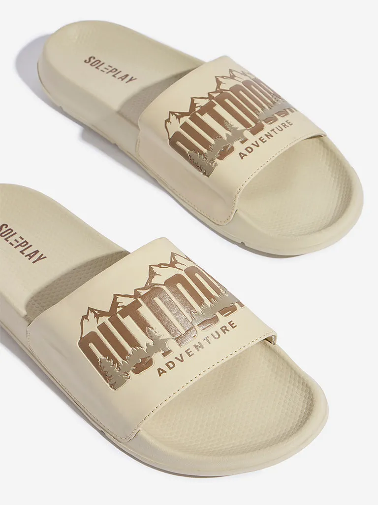 SOLEPLAY Beige Typographic Design Pool Slides