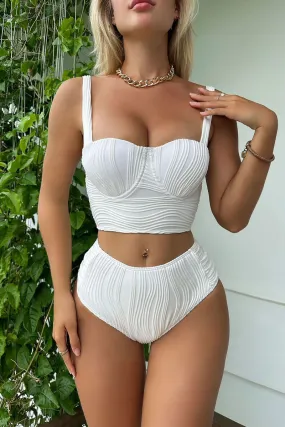 Solid Color Textured Chic Square Collar Bikini