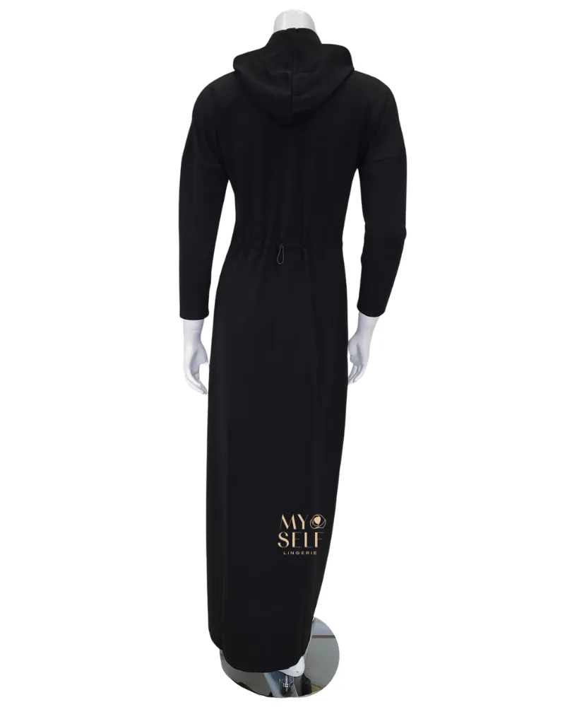 SS22MR03 Black Buttons Black Zip Up Morning Robe