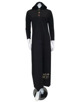 SS22MR03 Black Buttons Black Zip Up Morning Robe