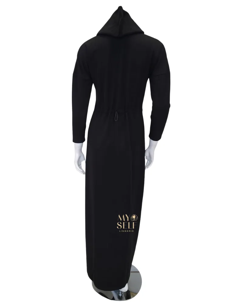 SS22MR03 Black Buttons Black Zip Up Morning Robe