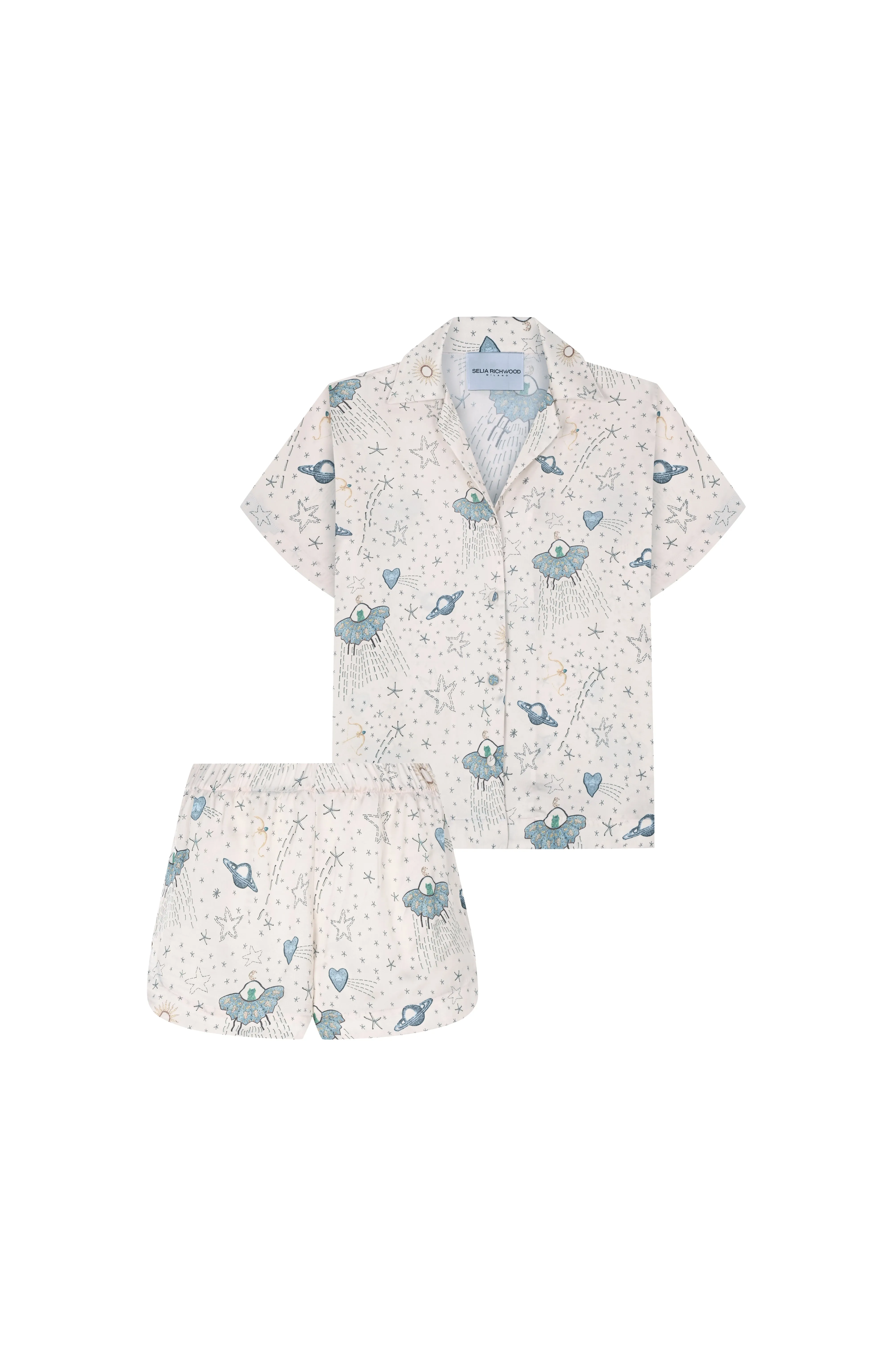 White Ufo Silk Short Set
