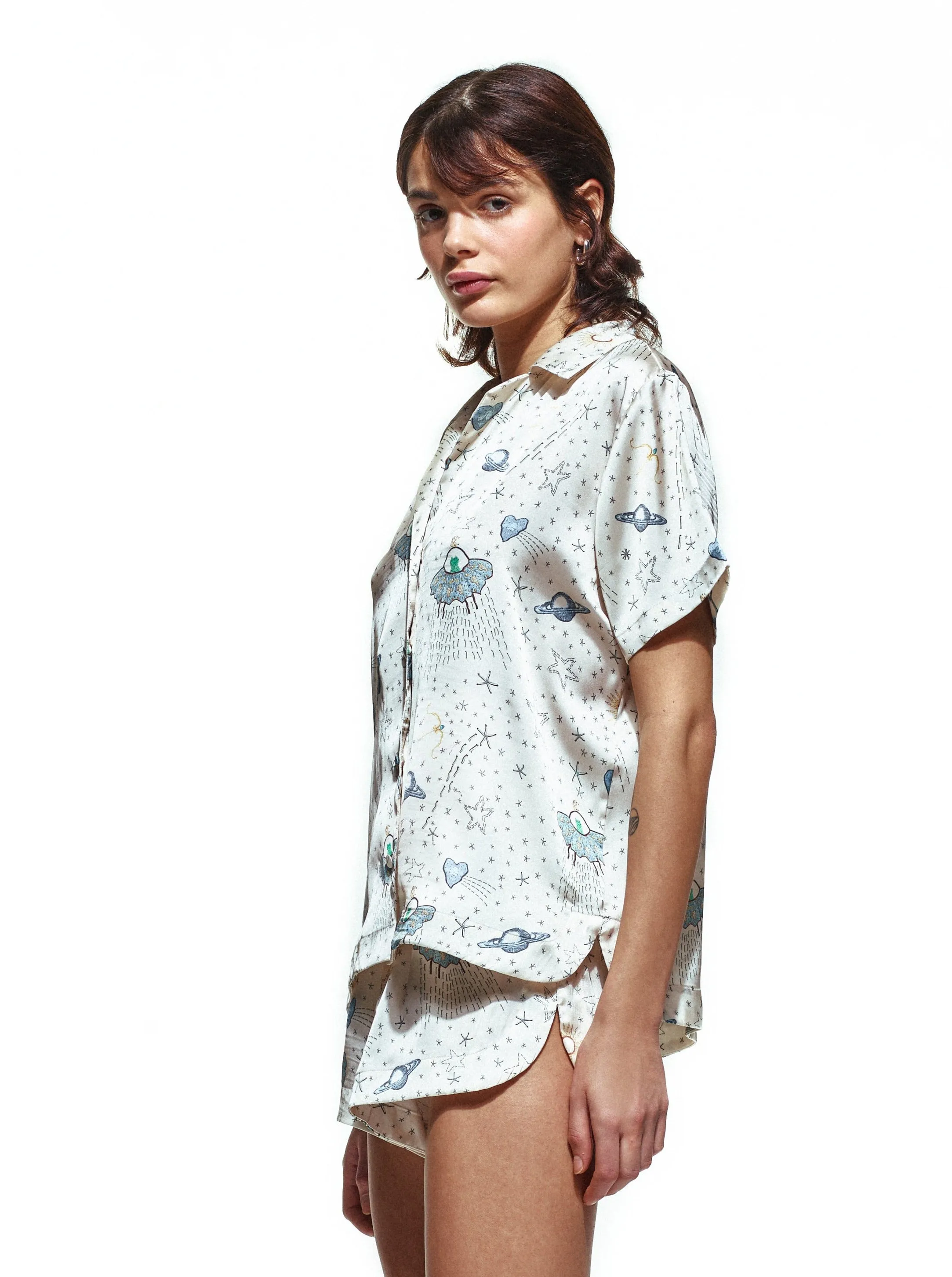 White Ufo Silk Short Set