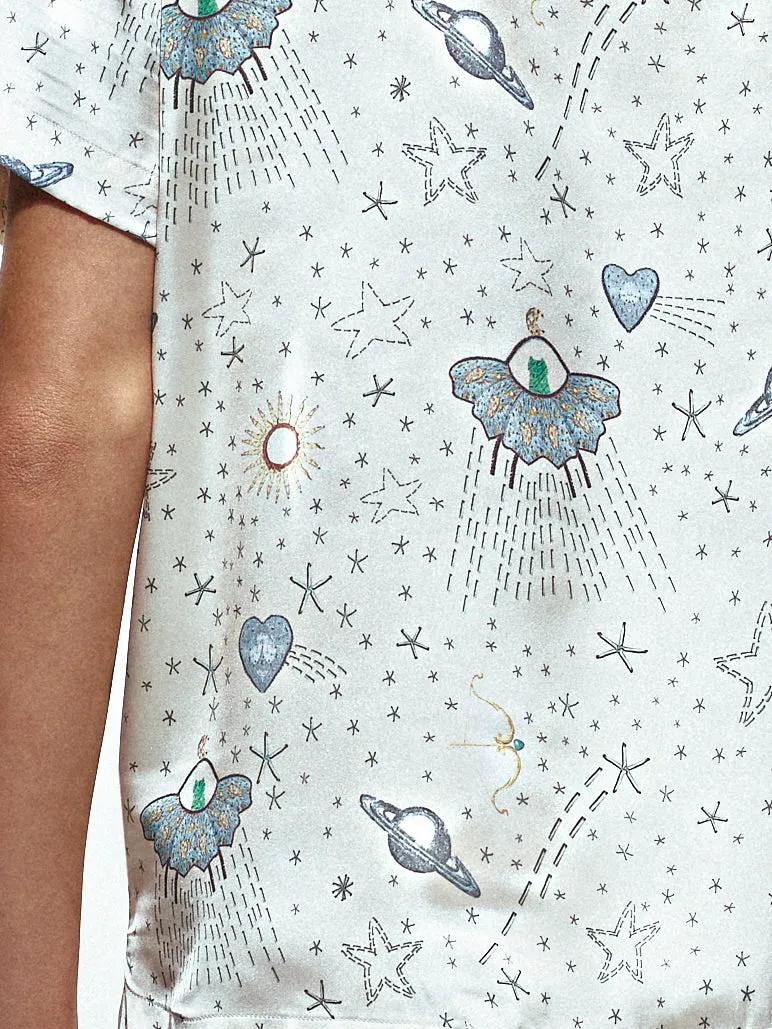 White Ufo Silk Short Set
