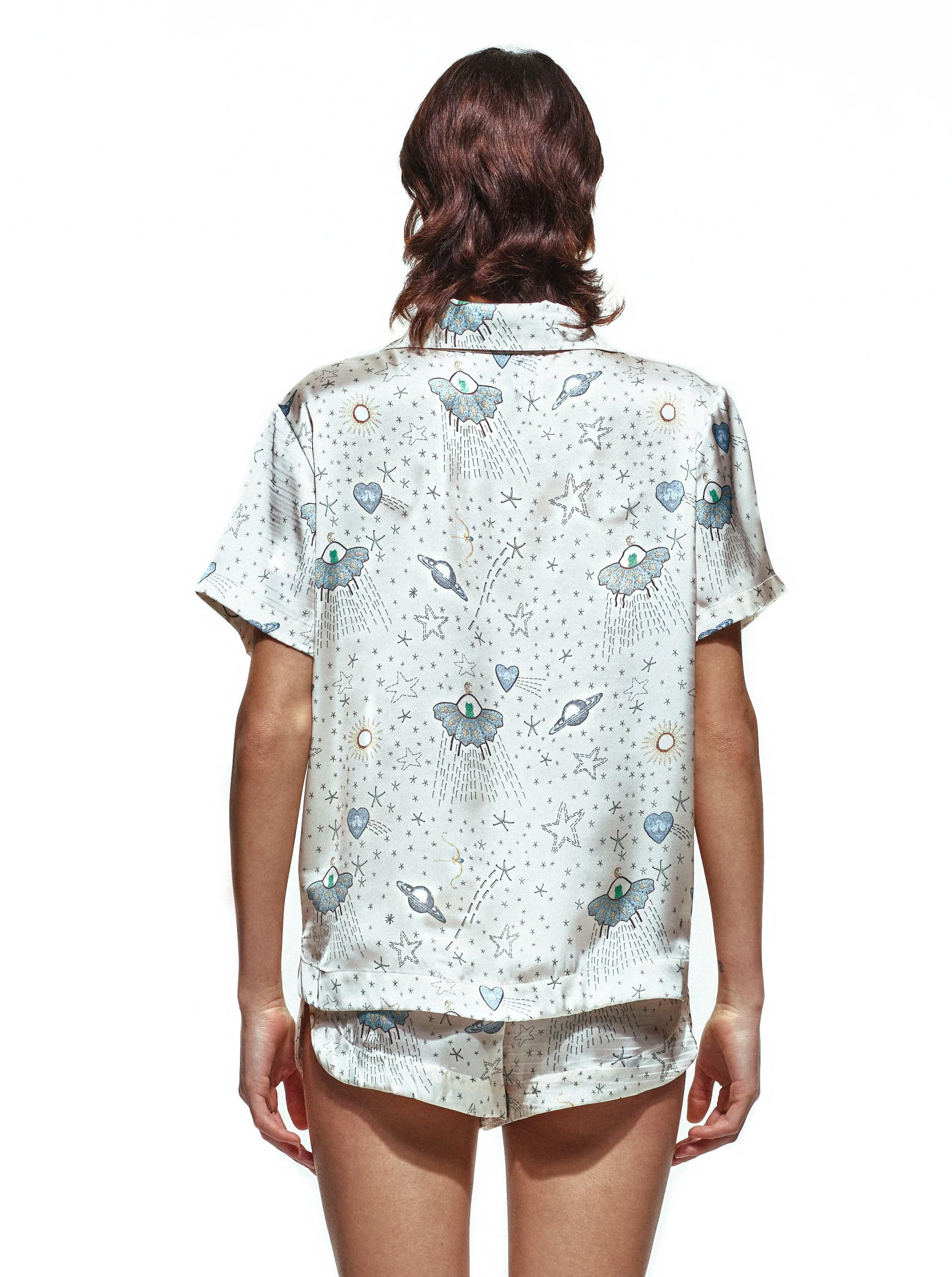 White Ufo Silk Short Set