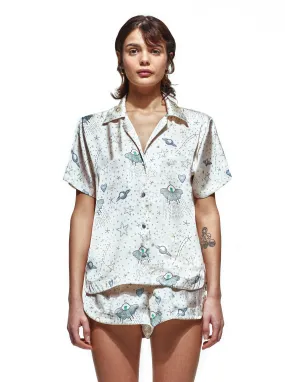 White Ufo Silk Short Set