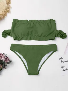 Wholesale Army Green Off The Shoulder Short Sleeve Bikinis