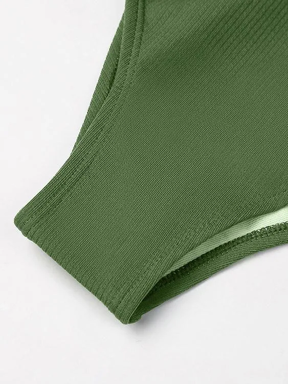 Wholesale Army Green Off The Shoulder Short Sleeve Bikinis