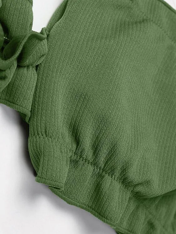 Wholesale Army Green Off The Shoulder Short Sleeve Bikinis