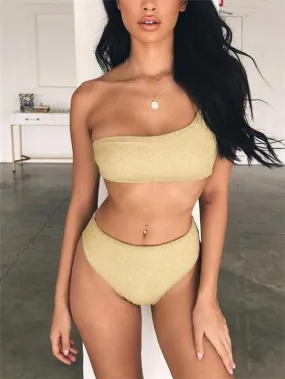 Wholesale Asymmetrical One Shoulder Gold 2 Piece Bikini